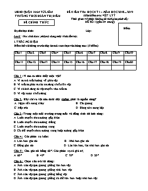 Đề kiểm tra học kỳ I môn Vật lý Lớp 7 - Đề số 1 - Năm học 2018-2019 - Trường THCS Đoàn Thị Điểm (Có đáp án)